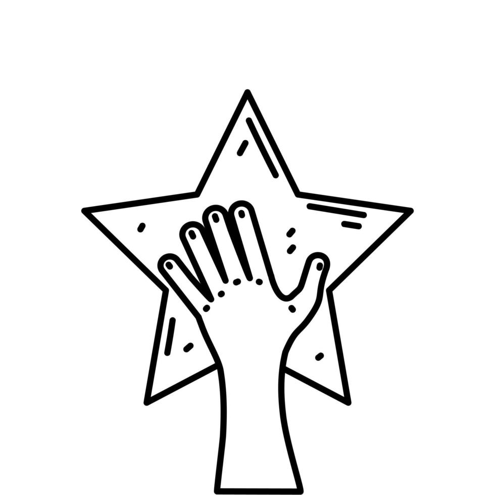 Human hand holding a star. Feedback consumer or customer review concept. Vector illustration isolated on white background.