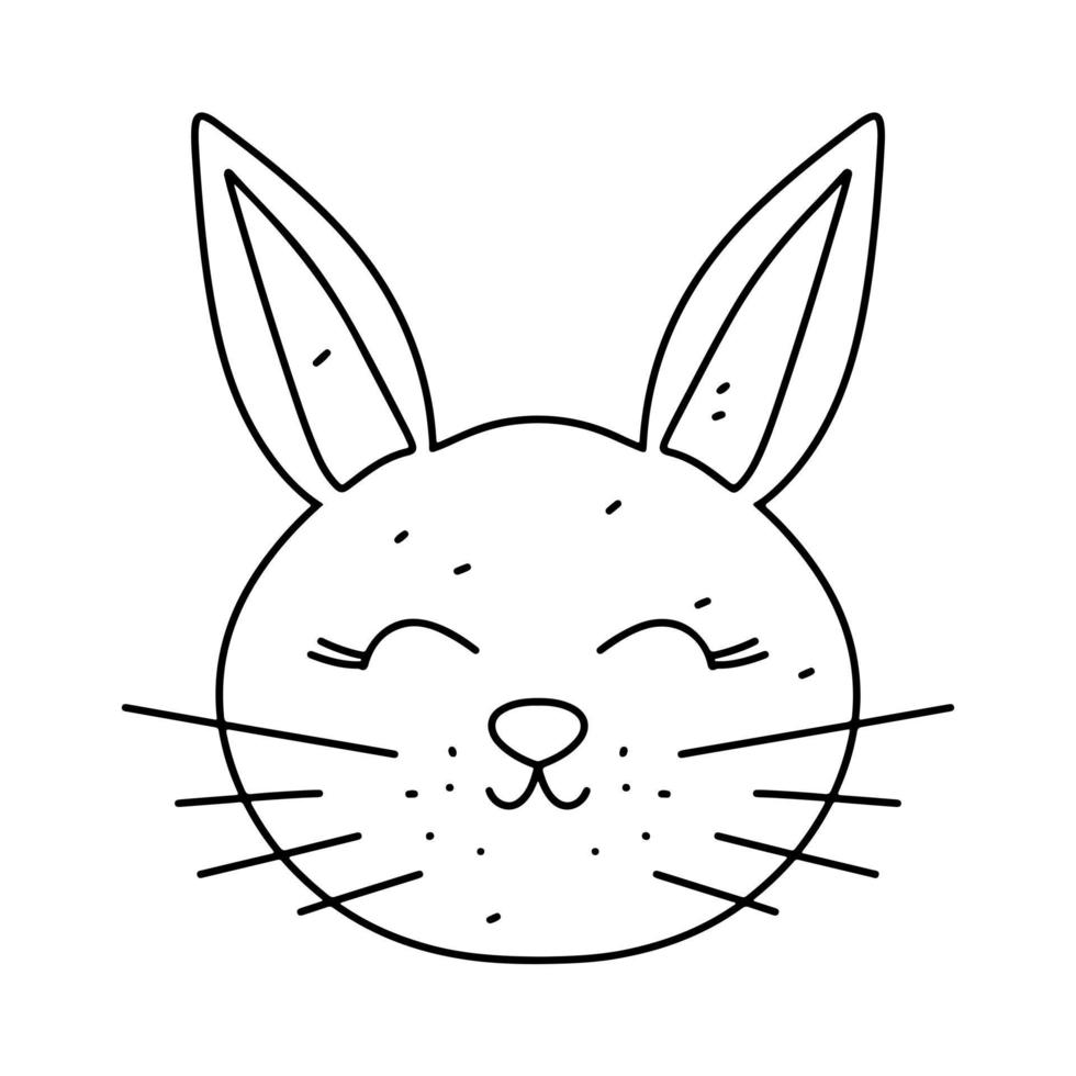 Funny bunny in hand drawn doodle style. Cute bunny sitting. Domestic animal. Coloring page activity. Isolated on white background. vector