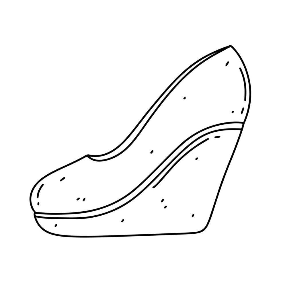 Female shoe in hand drawn doodle style. Vector illustration isolated on white background.