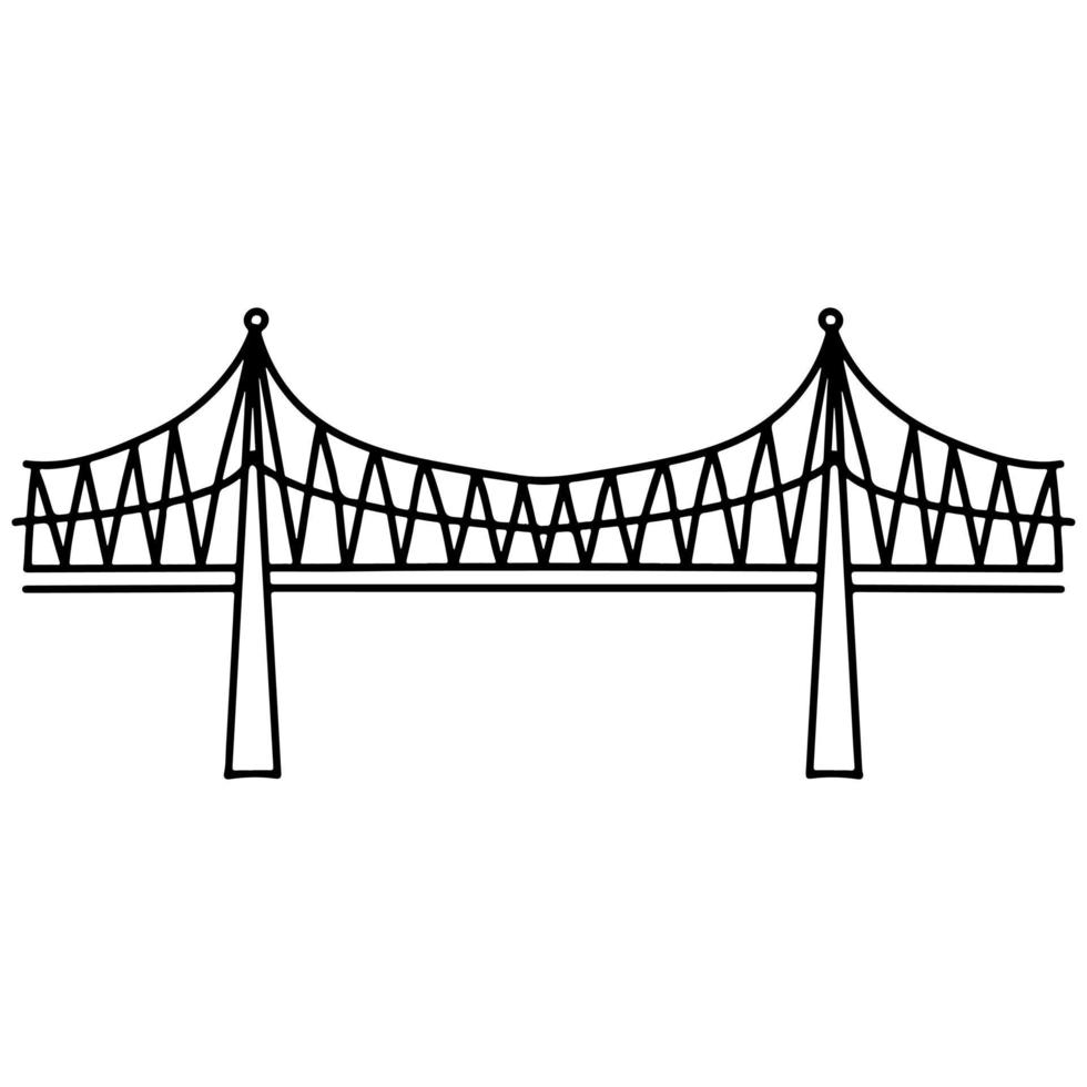 Bridge in hand drawn doodle style. Architecture construction of city bridge. Vector illustration isolated on white background.