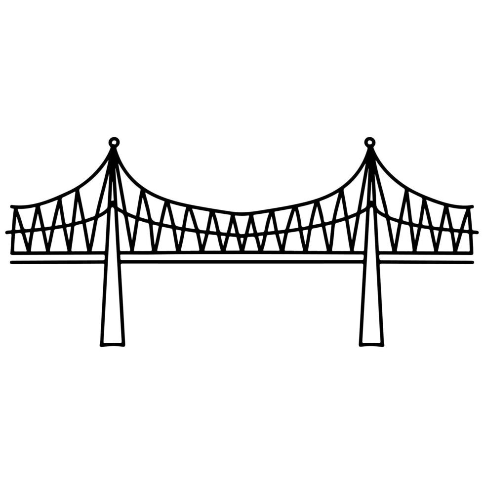 Bridge in hand drawn doodle style. Architecture construction of city bridge. Vector illustration isolated on white background.