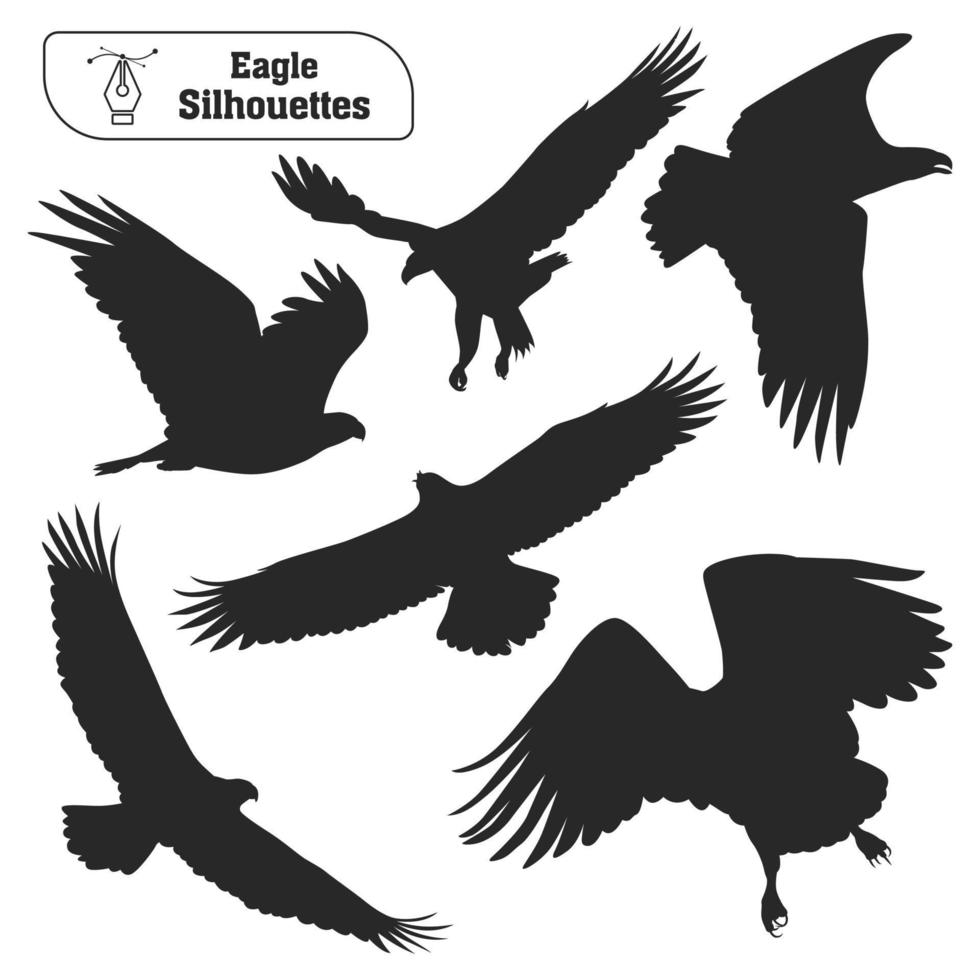 Collection of Animal bird Eagle silhouette in different poses vector