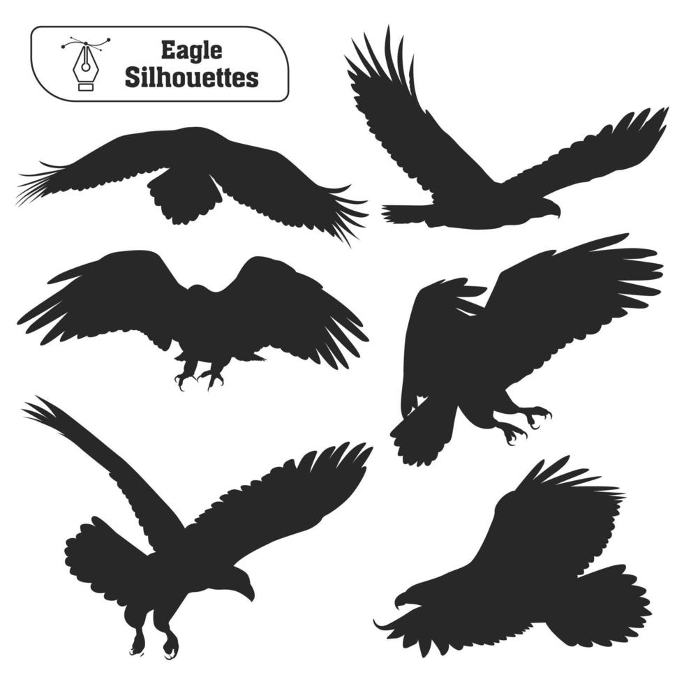 Collection of Animal bird Eagle silhouette in different poses vector