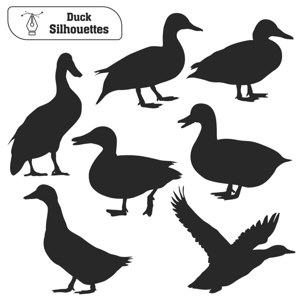 colección de silueta de pato animal en diferentes poses vector