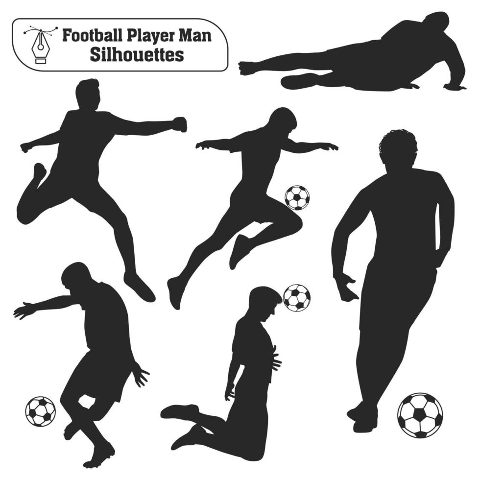 Vector collection of Male playing Soccer or football silhouettes in different poses