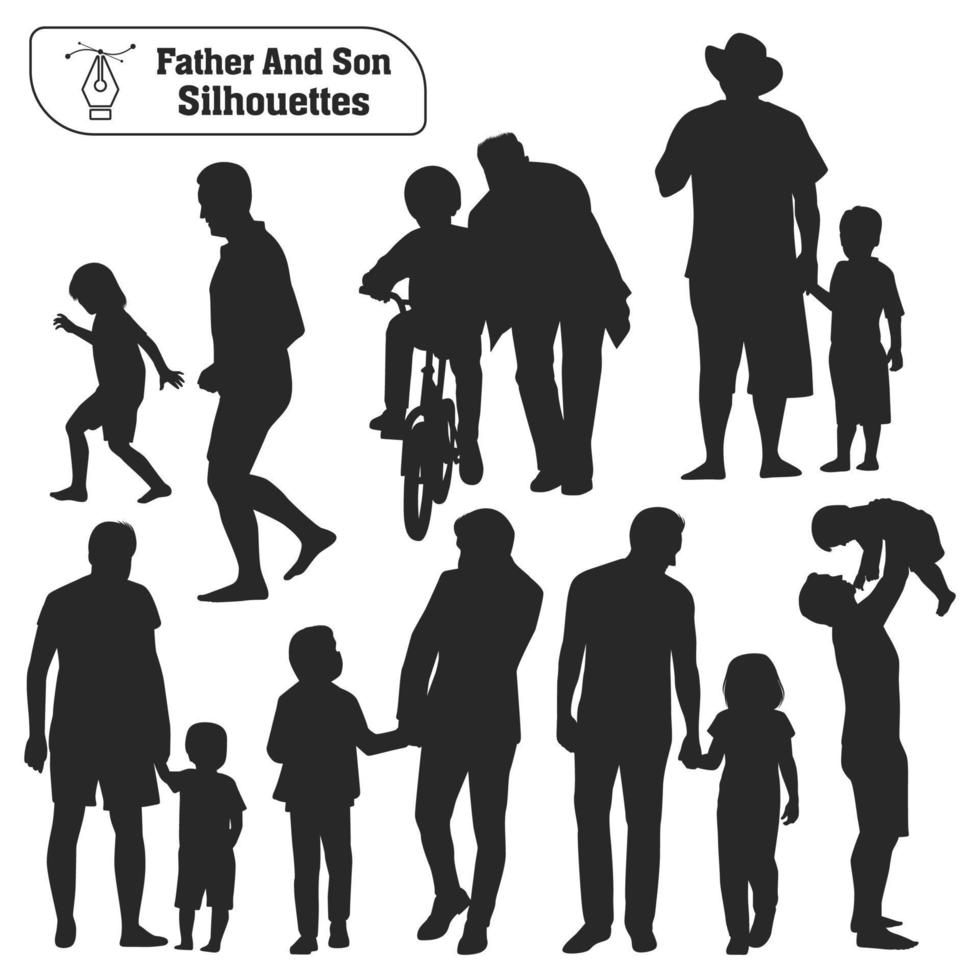 Father and son or Dan and Son Silhouettes vector collection