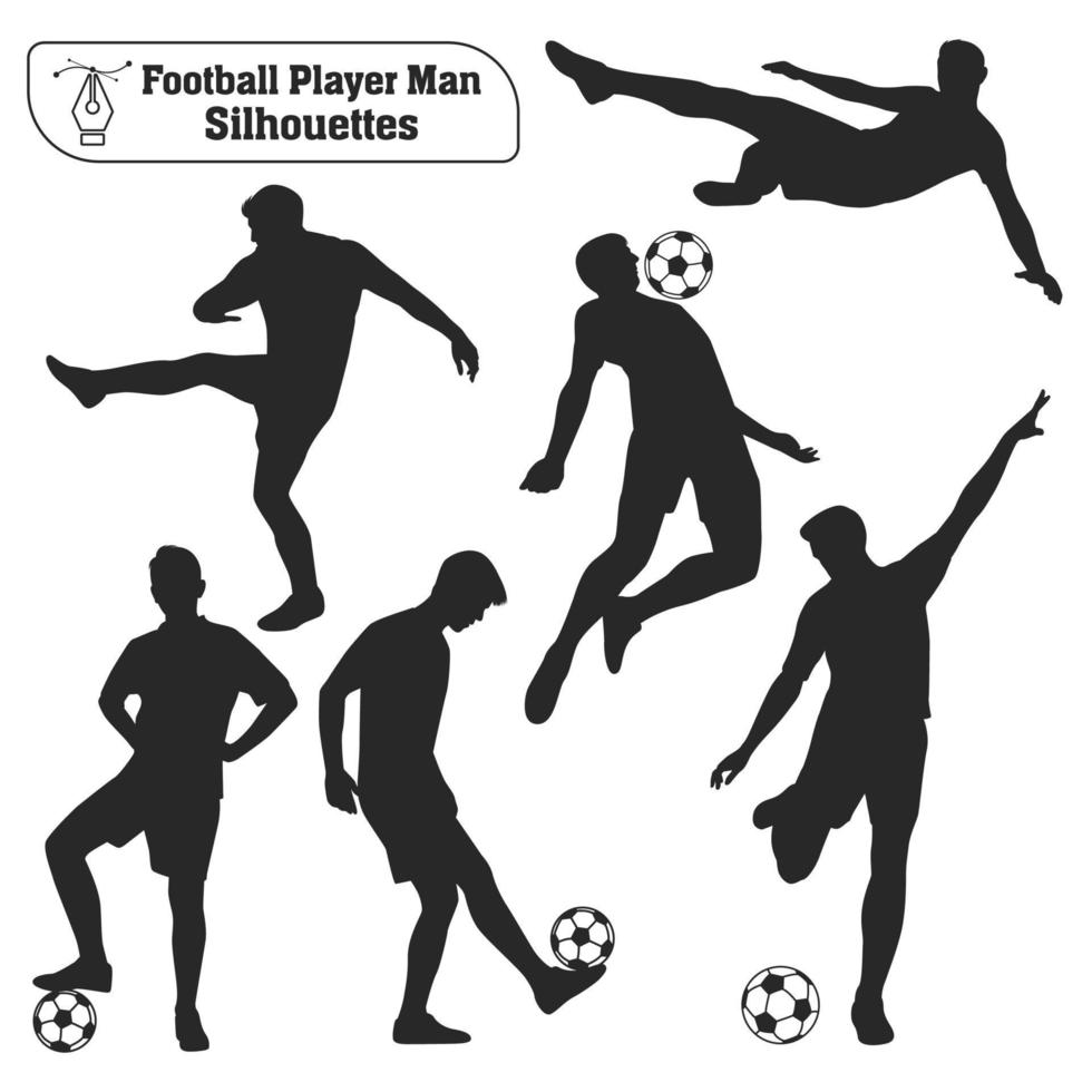 colección vectorial de siluetas masculinas jugando fútbol o fútbol en diferentes poses vector