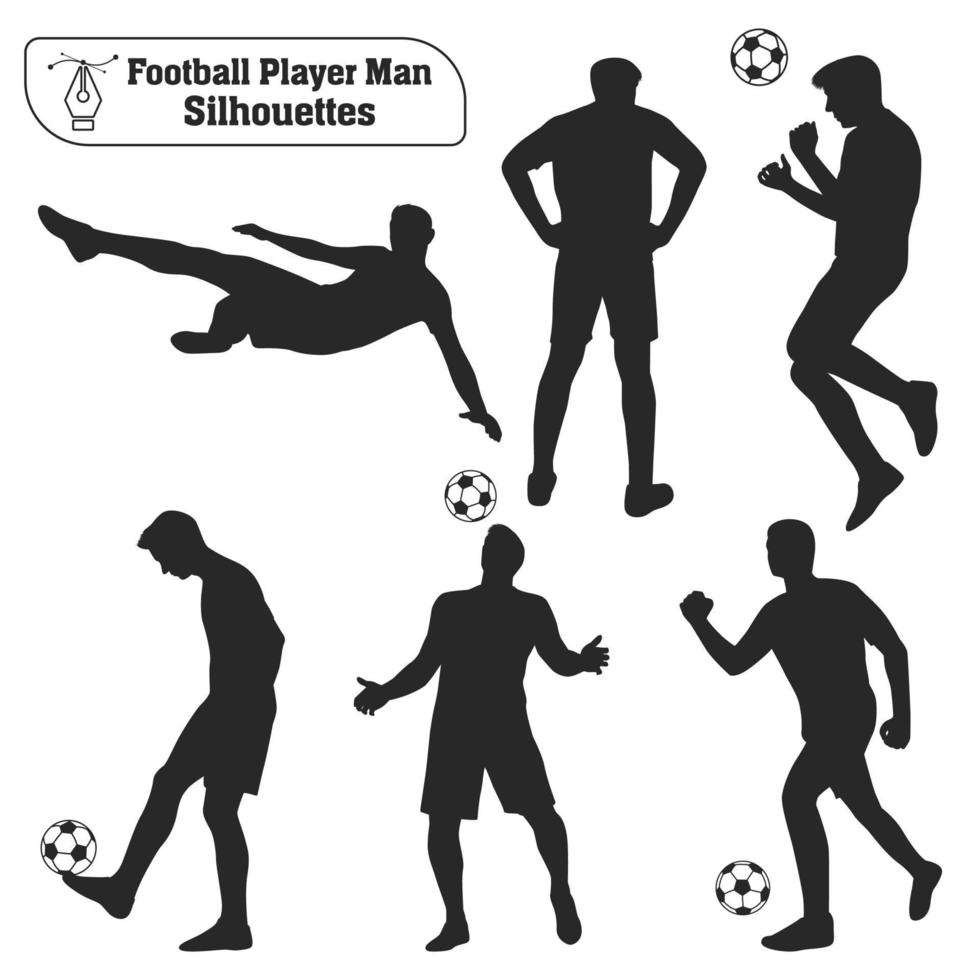 colección vectorial de siluetas masculinas jugando fútbol o fútbol en diferentes poses vector