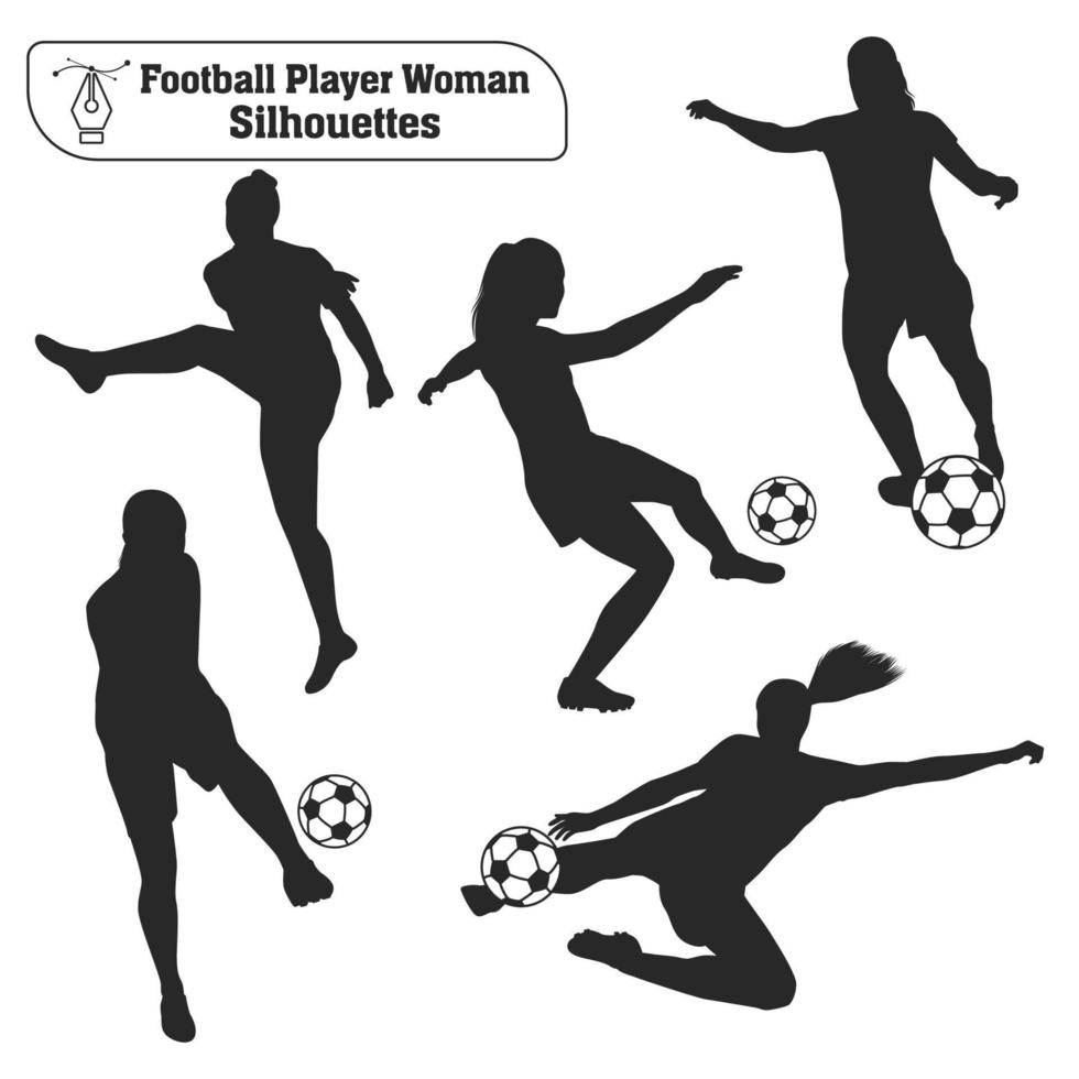 Vector collection of Female playing Soccer or football silhouettes in different poses