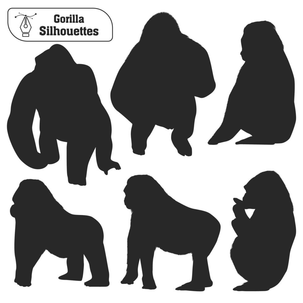 Collection of Animal gorilla silhouette in different poses vector