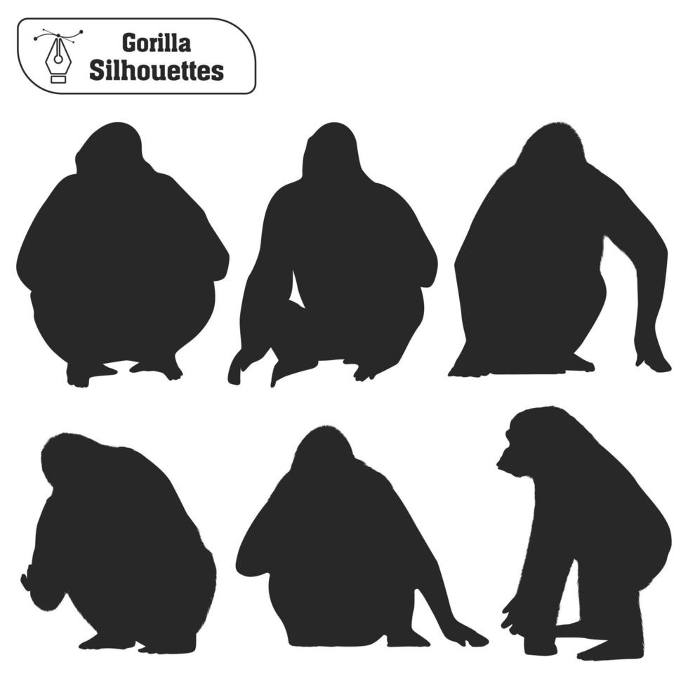 colección de silueta de gorila animal en diferentes poses vector