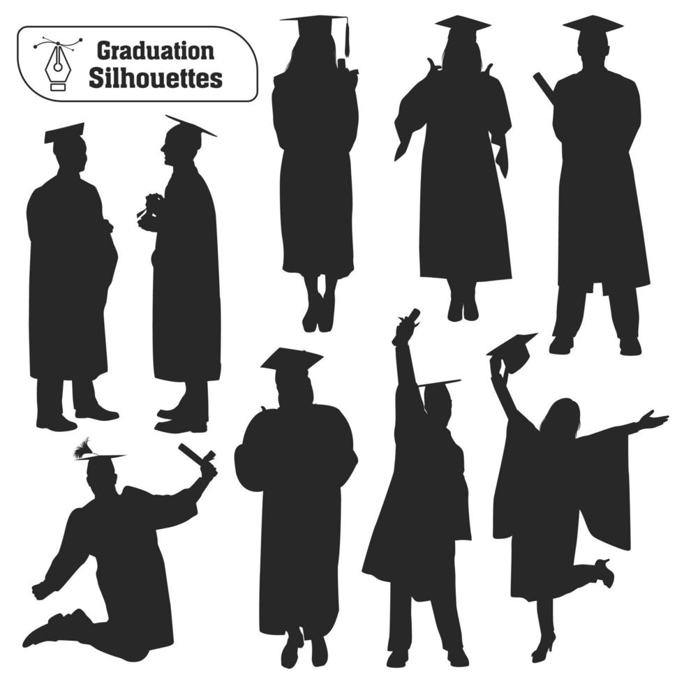 Vector collection of graduates celebrating silhouettes in different poses