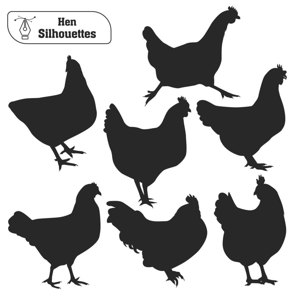 colección de pollo o gallina siluetas vector