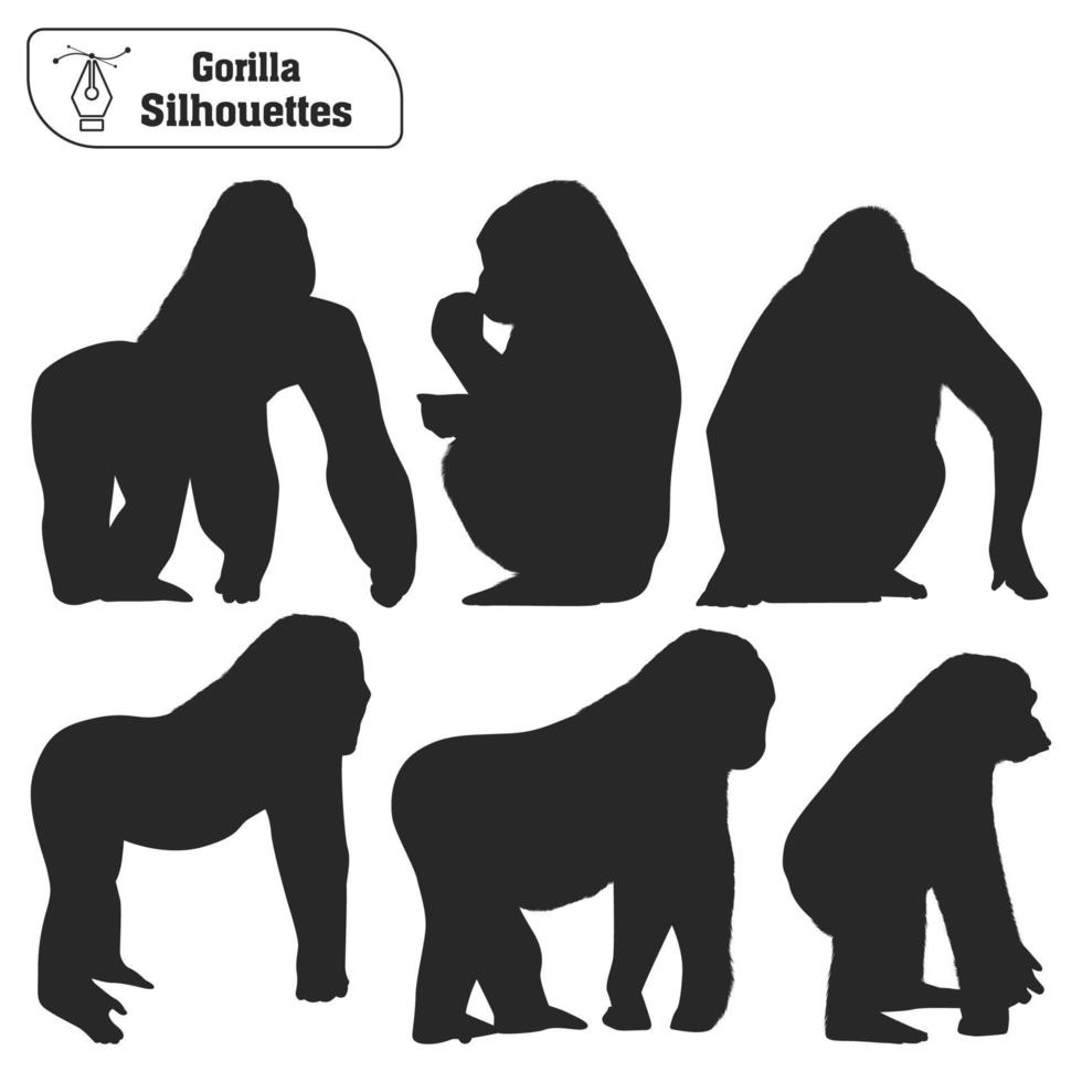 Collection of Animal gorilla silhouette in different poses vector