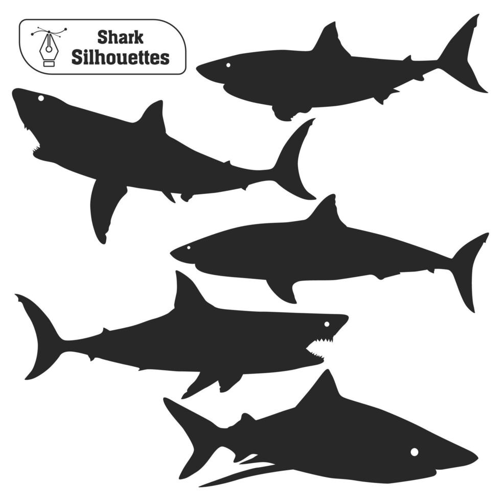 colección de vectores de silueta de tiburón animal en diferentes poses