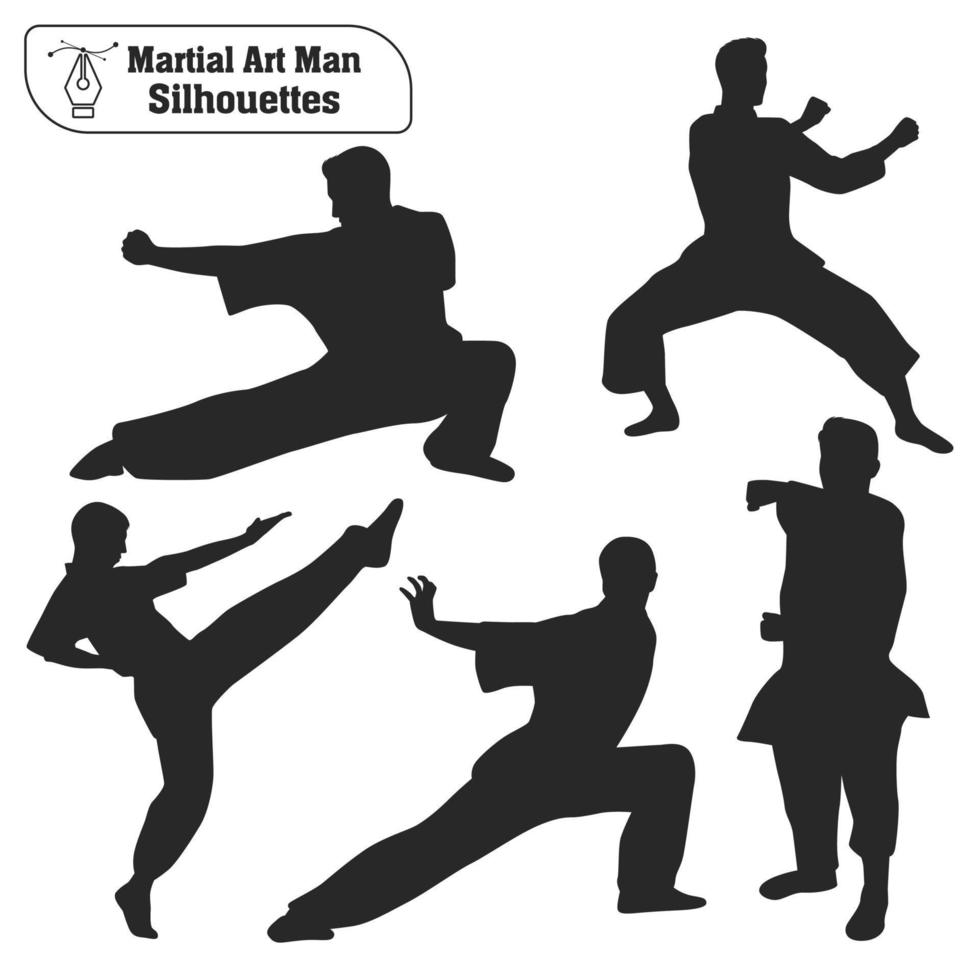 colección de vectores de siluetas de hombres de artes marciales en diferentes poses