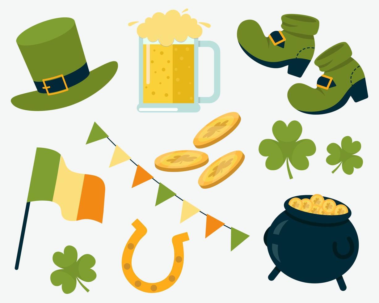 Collection Of Elements For St Patricks Day Decoration Vector Illustration In Flat Style