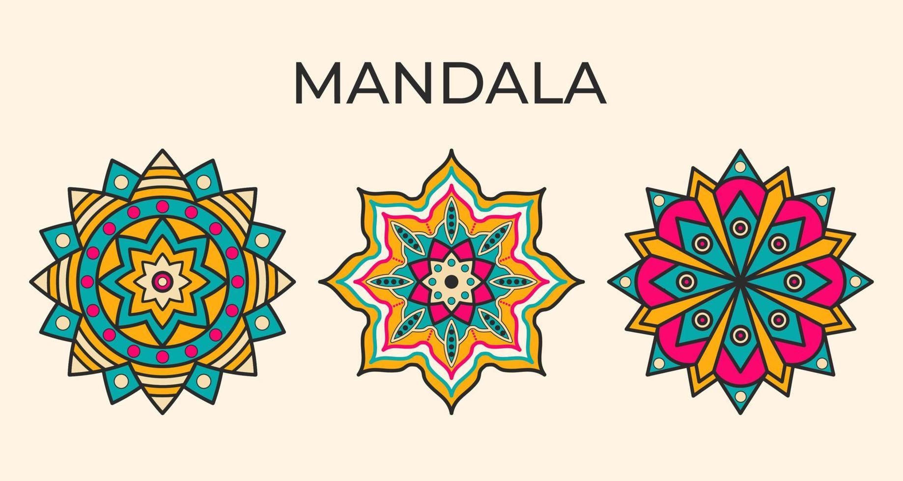 Colorful Collection Of Indian Mandala. Pattern Design Concept Vector Illustration