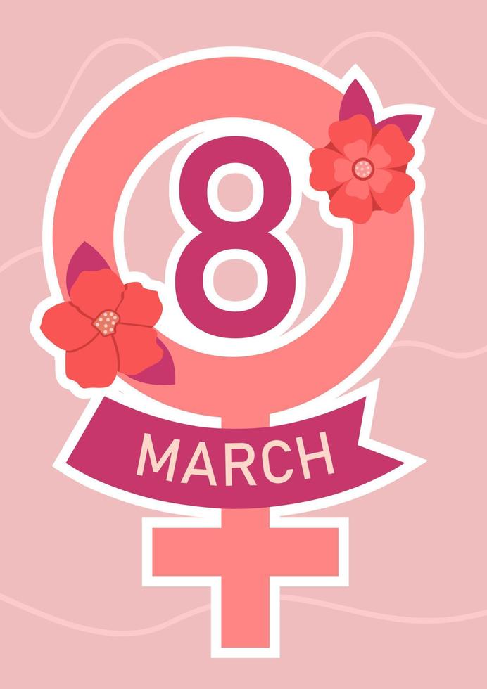 tarjeta postal internacional mujer día 8 marzo con Venus firmar rosado vector ilustración en plano estilo