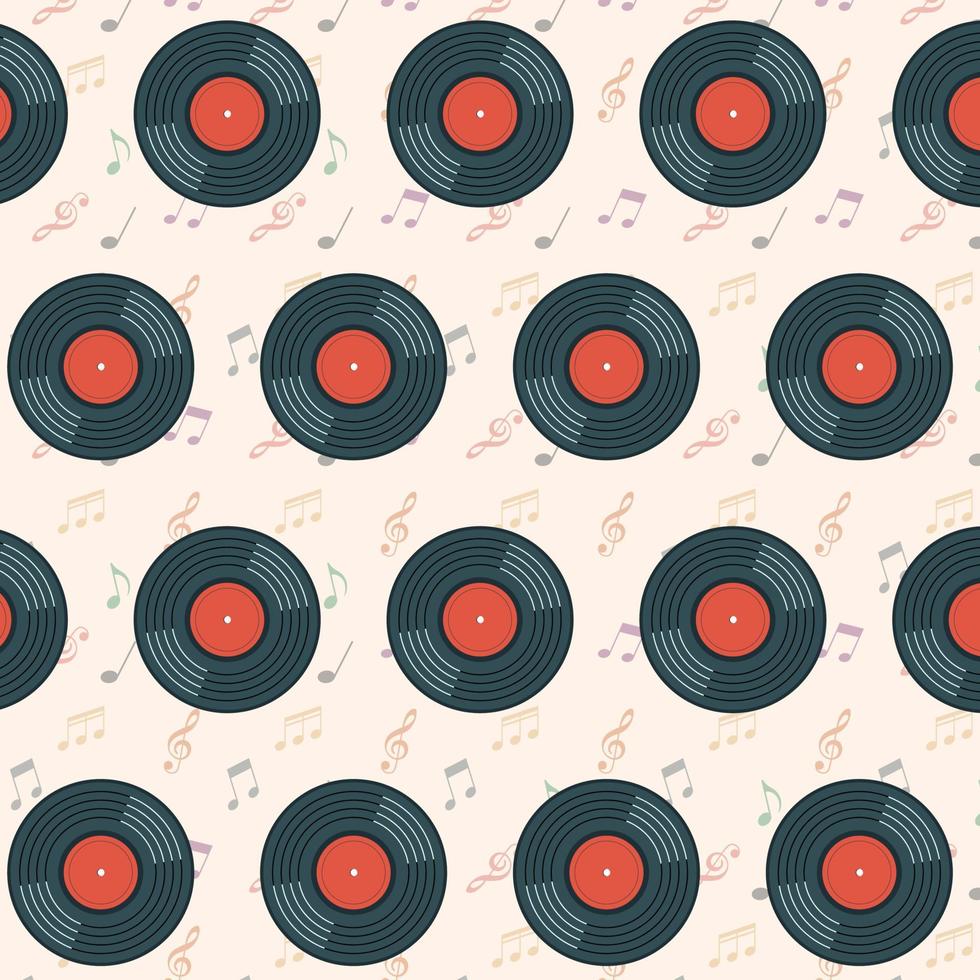 Pattern With Vinyl Record And Musical Notes. Music Background Design Flat Style Vector Illustration