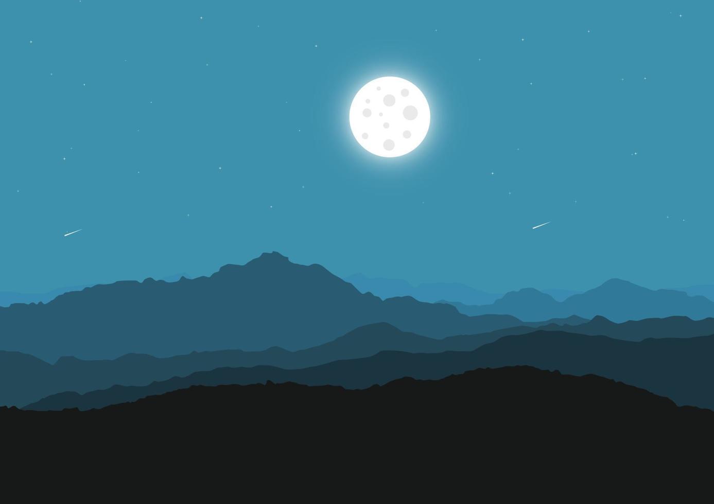 beautiful moon and landscape mountains vector illustration