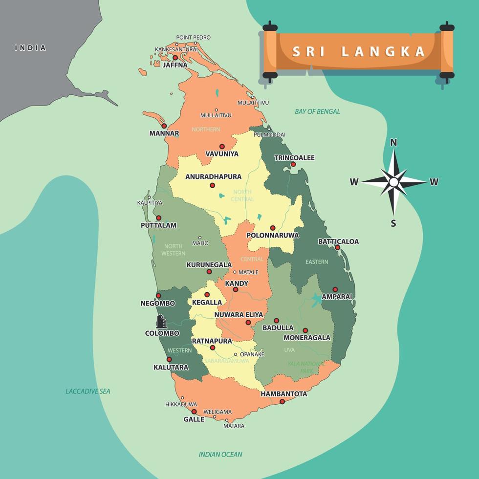 Country Map of Sri Langka vector