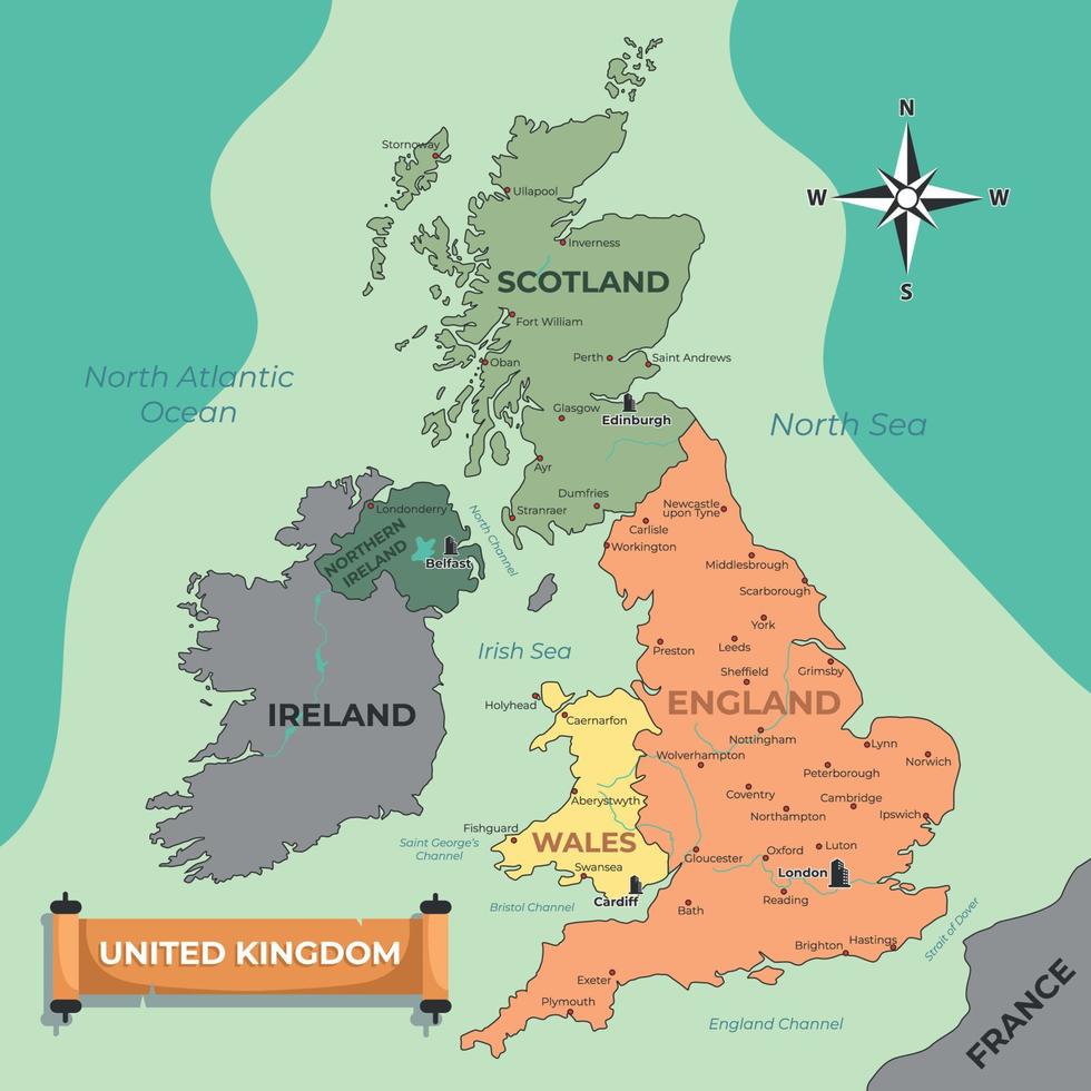 Country Map of United Kingdom vector