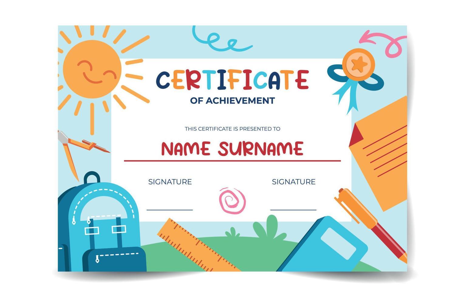 Fun Children Certificate Template vector