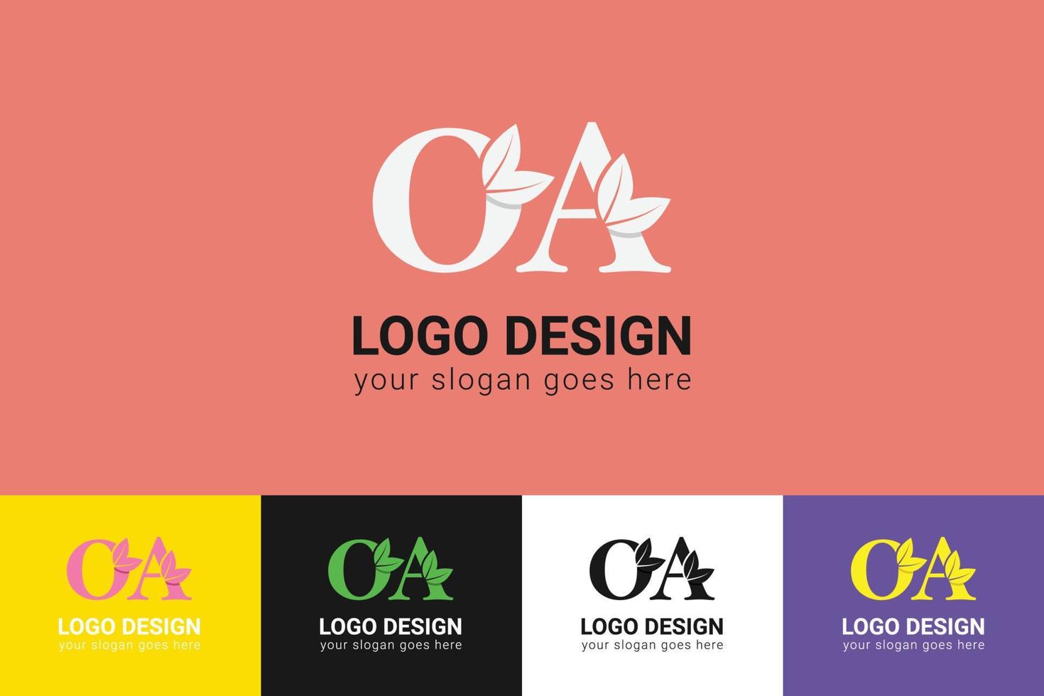 OA letters eco logo with green leaf. Ecology letter logo. Vector typeface for nature posters, eco friendly emblem, vegan identity, herbal and botanical cards etc.