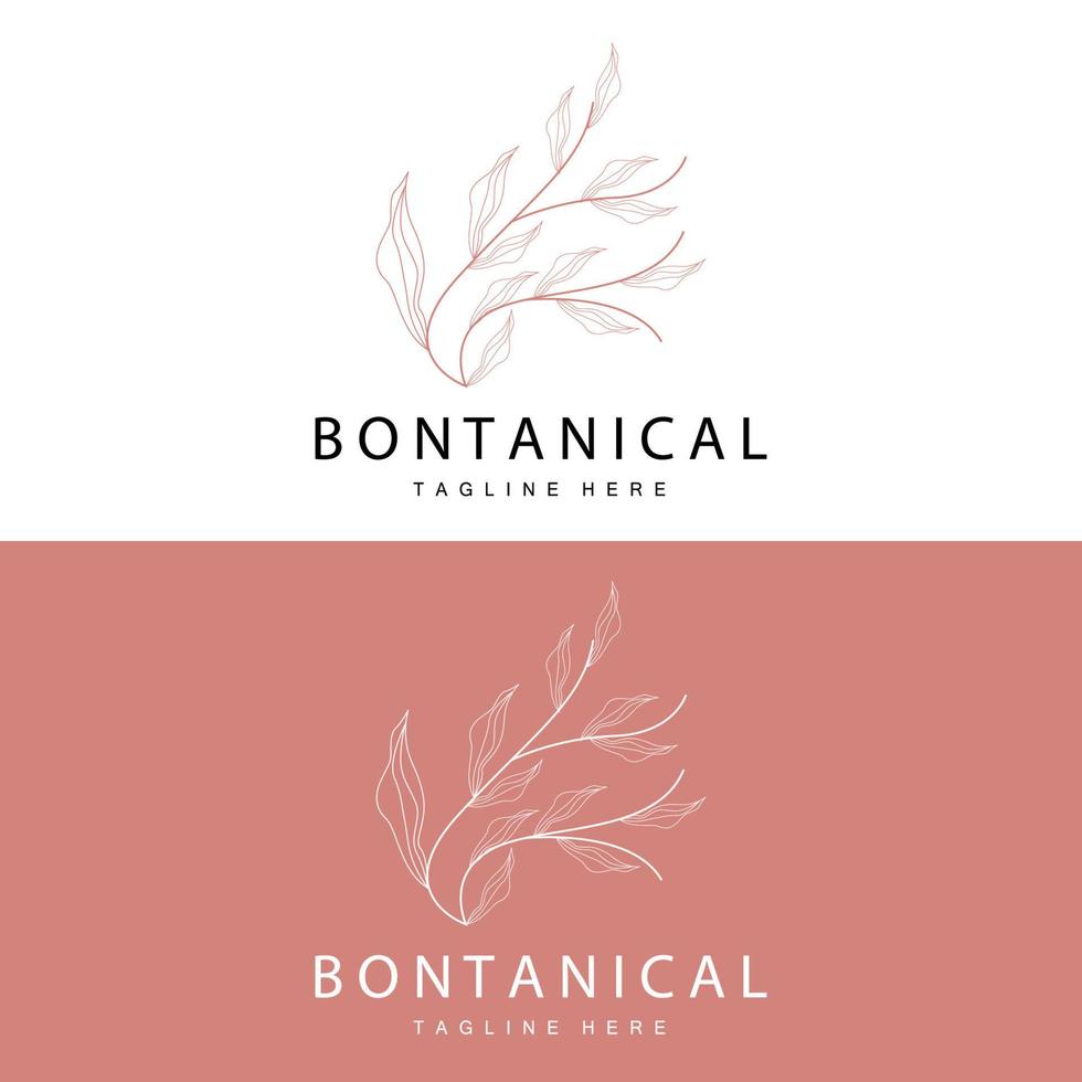 botánico logo, naturaleza planta diseño, flor planta icono vector con línea modelo