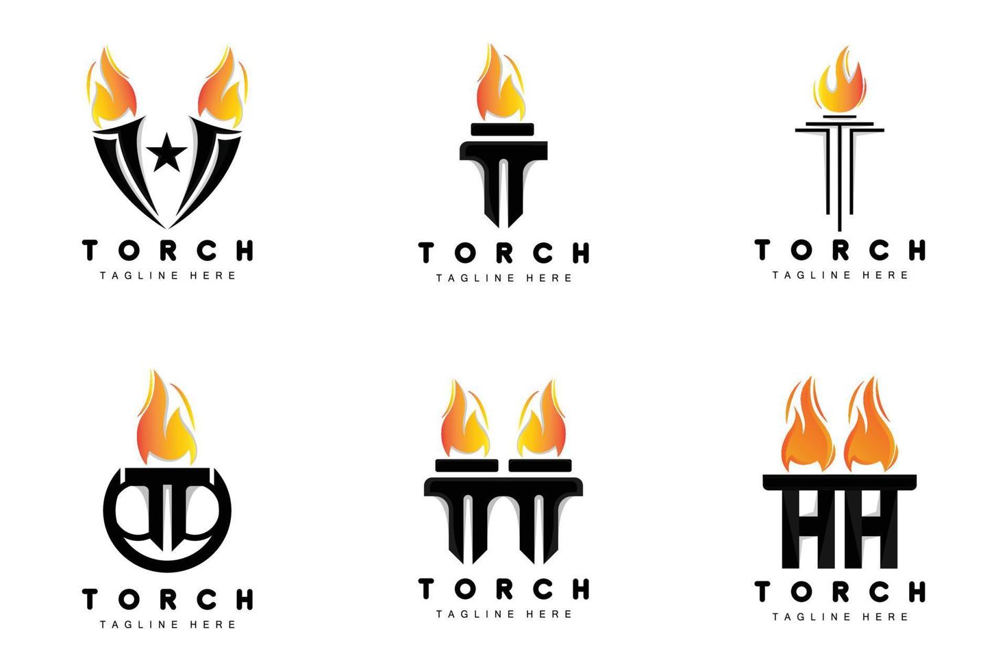 logotipo de antorcha, diseño de fuego, logotipo de carta, icono de marca de producto vector