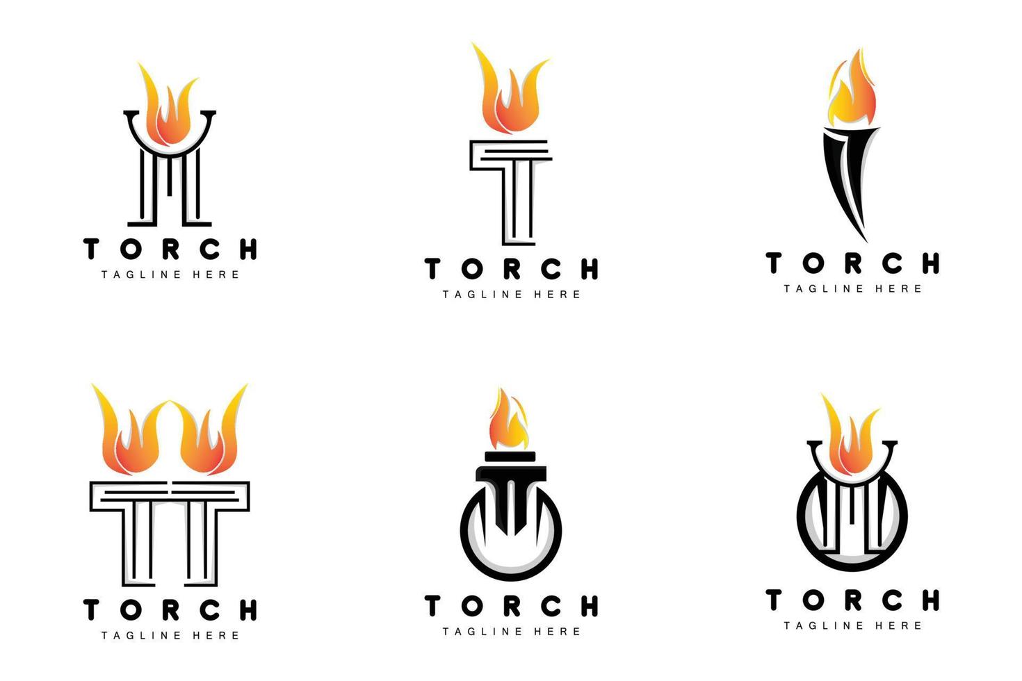 logotipo de antorcha, diseño de fuego, logotipo de carta, icono de marca de producto vector