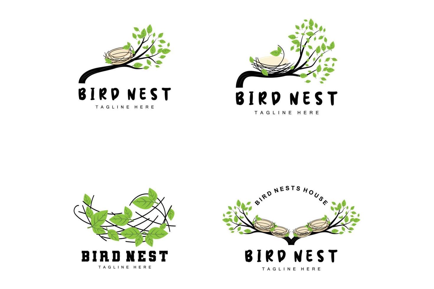 Bird's Nest Logo Design, Bird House Vector For Eggs, Bird Tree Logo Illustration