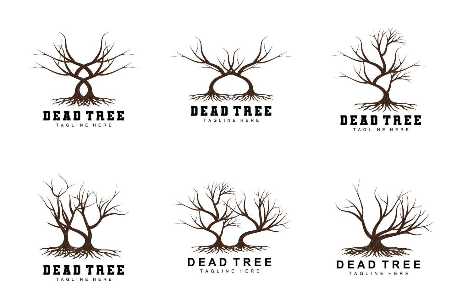 Tree Logo Design, Dead Tree Illustration, Wild Tree Cutting, Global Warming Vector, Earth Drought, Product Brand Icons vector