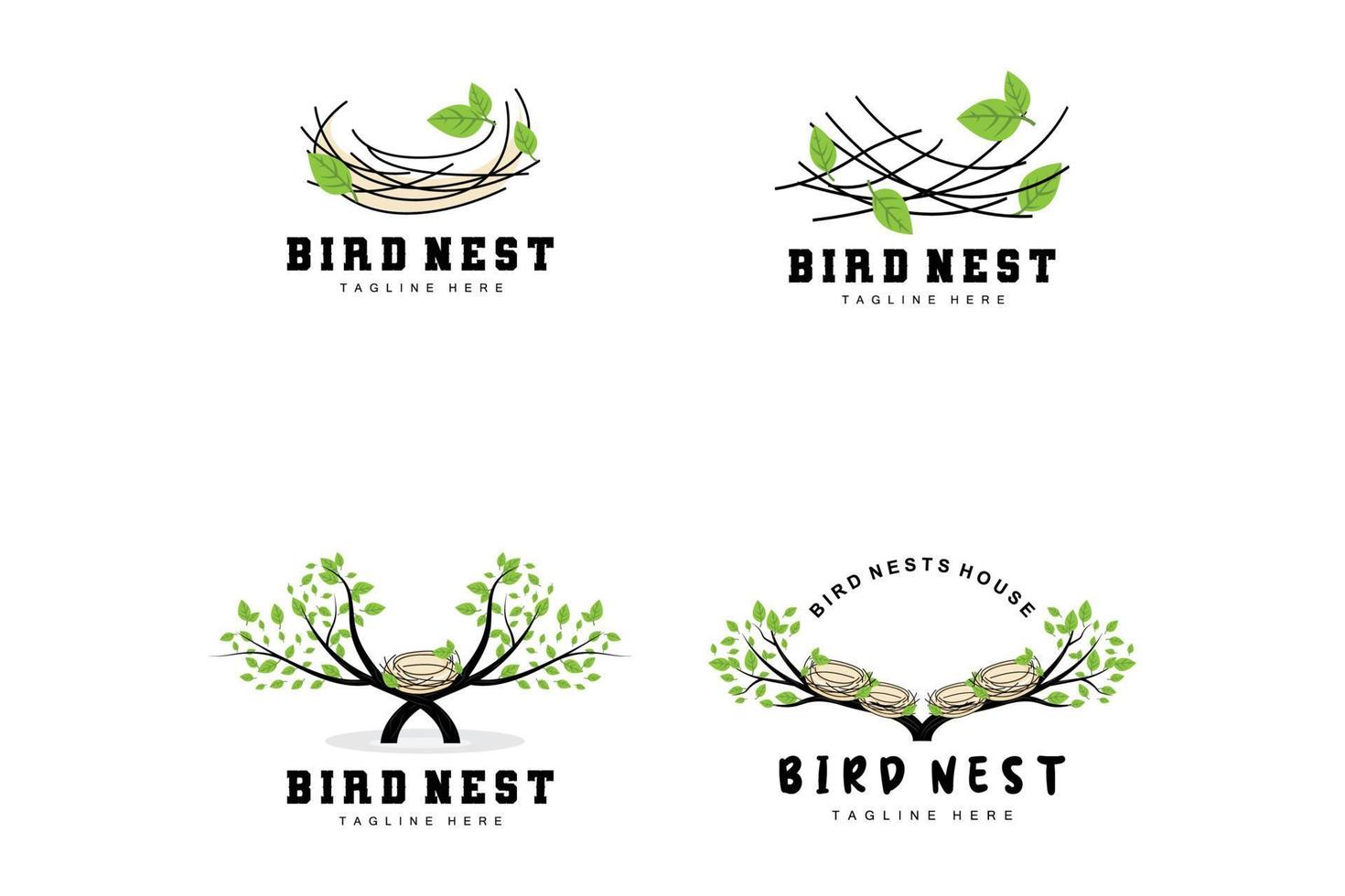 Bird's Nest Logo Design, Bird House Vector For Eggs, Bird Tree Logo Illustration