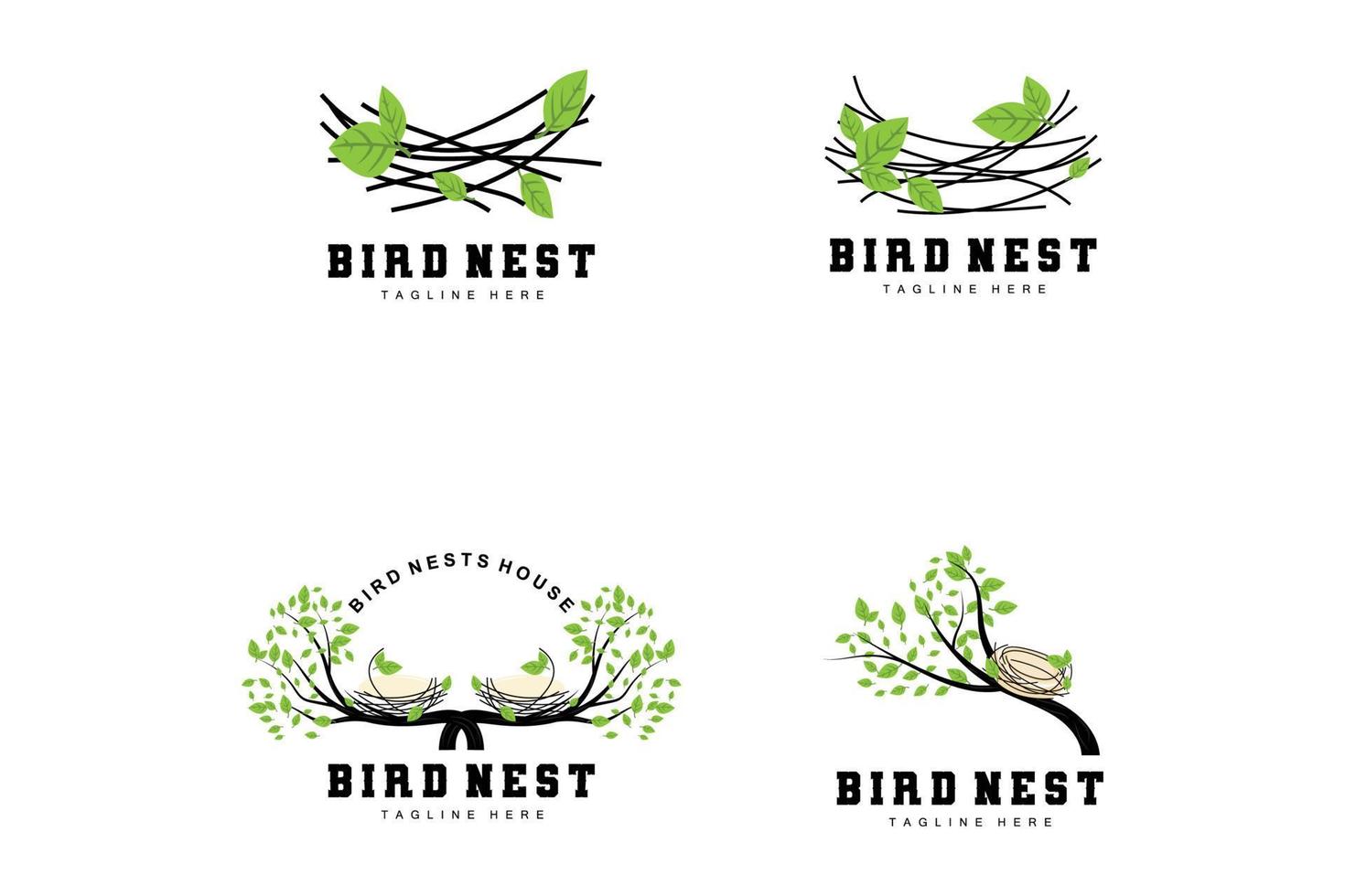 Bird's Nest Logo Design, Bird House Vector For Eggs, Bird Tree Logo Illustration