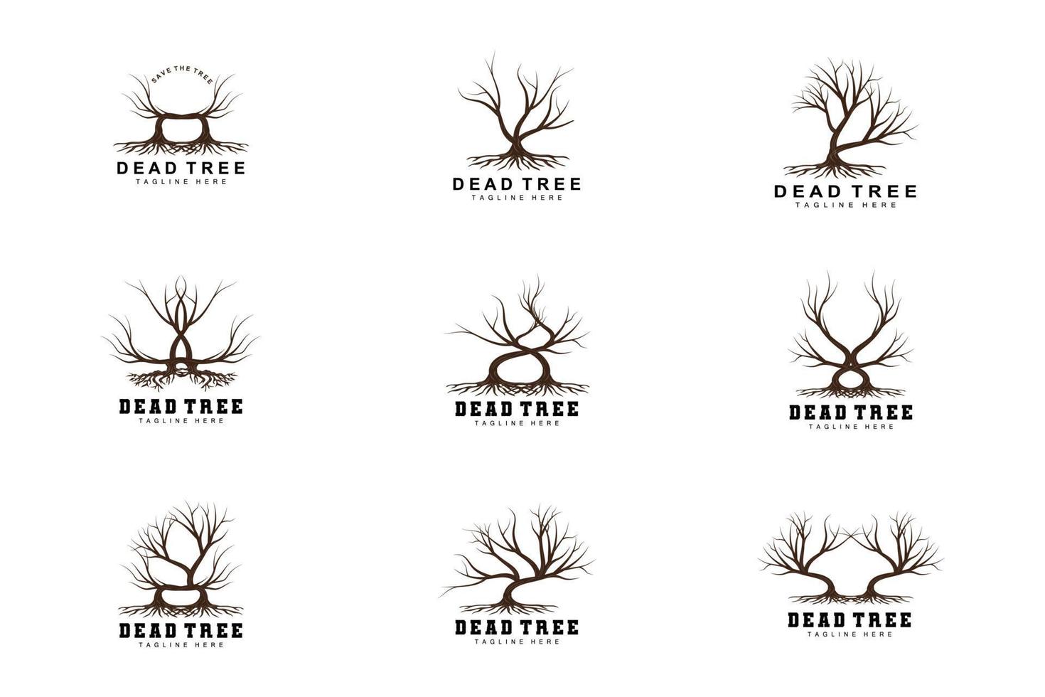 Tree Logo Design, Dead Tree Illustration, Wild Tree Cutting, Global Warming Vector, Earth Drought, Product Brand Icons vector