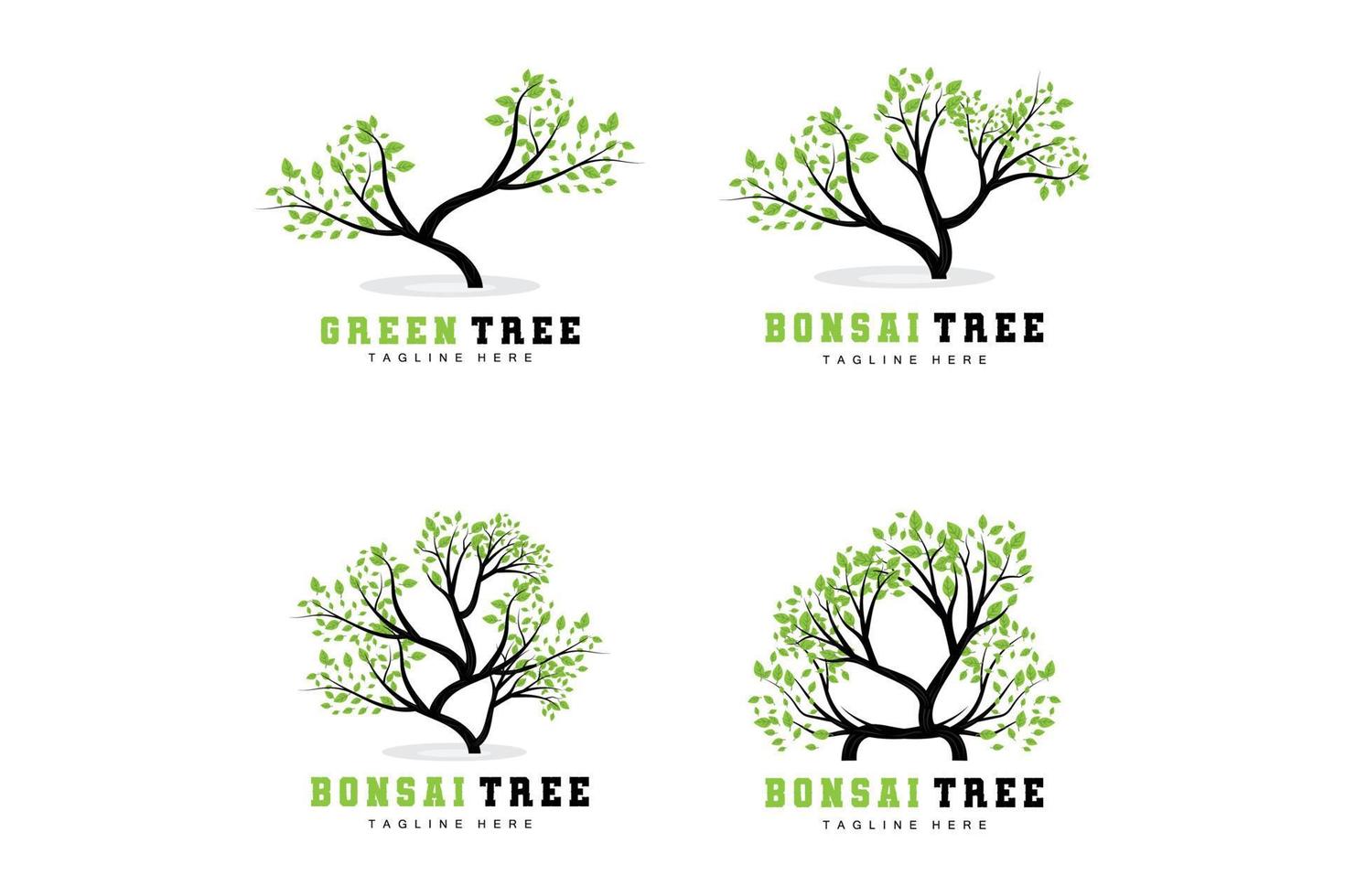 diseño de logotipo de árbol verde, ilustración de logotipo de árbol bonsai, vector de hoja y madera