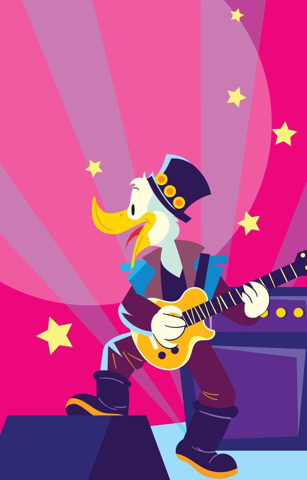 Cute Duck Character Playing Guitar vector