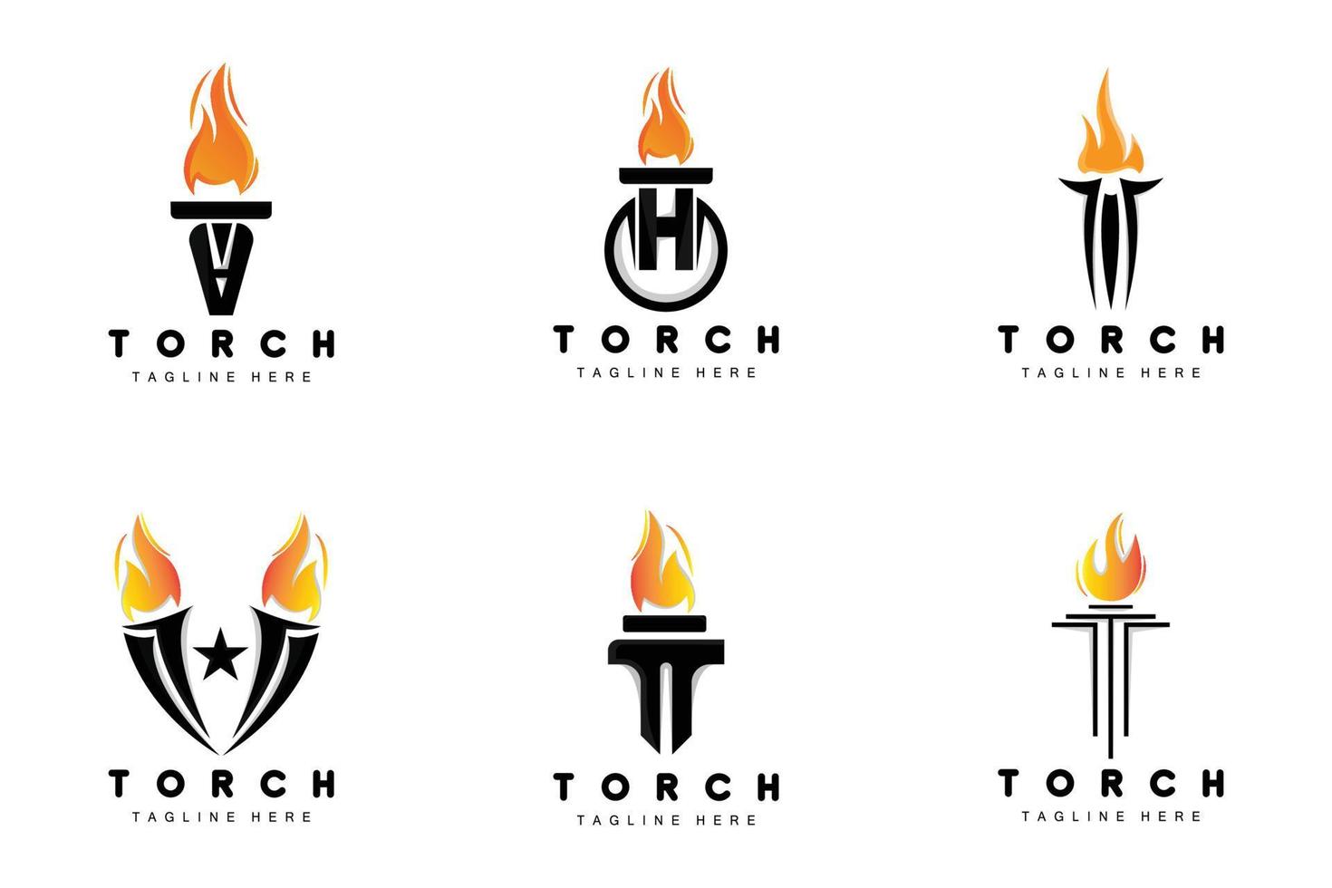 logotipo de antorcha, diseño de fuego, logotipo de carta, icono de marca de producto vector