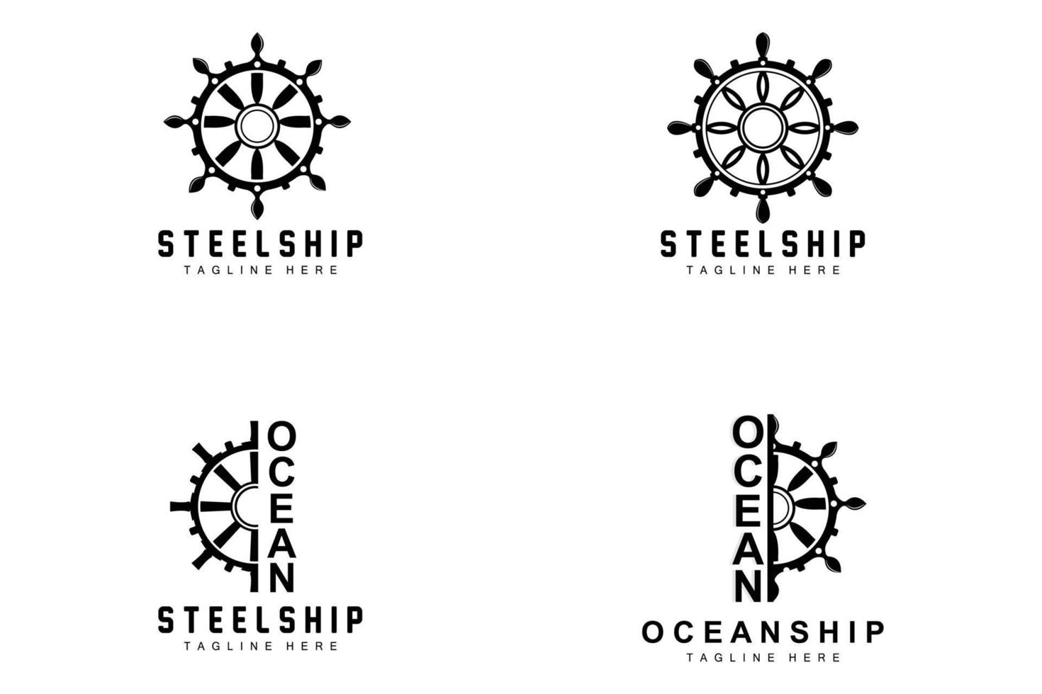 Ship Steering Logo, Ocean Icons Ship Steering Vector With Ocean Waves, Sailboat Anchor And Rope, Company Brand Sailing Design