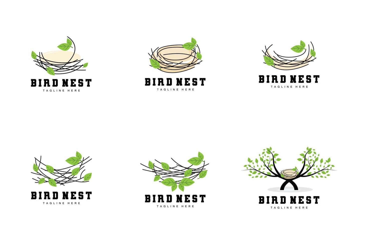 Bird's Nest Logo Design, Bird House Vector For Eggs, Bird Tree Logo Illustration