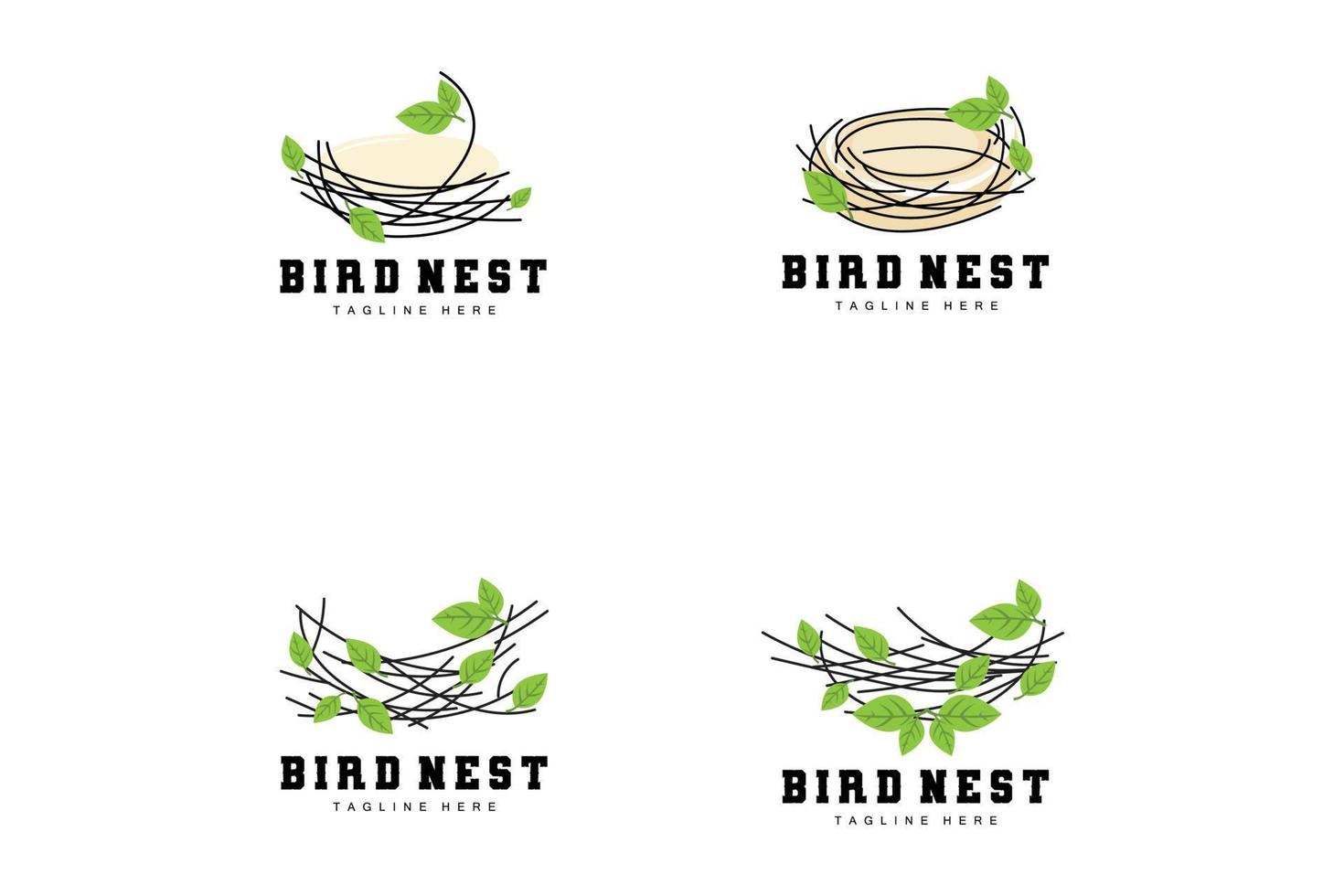 Bird's Nest Logo Design, Bird House Vector For Eggs, Bird Tree Logo Illustration