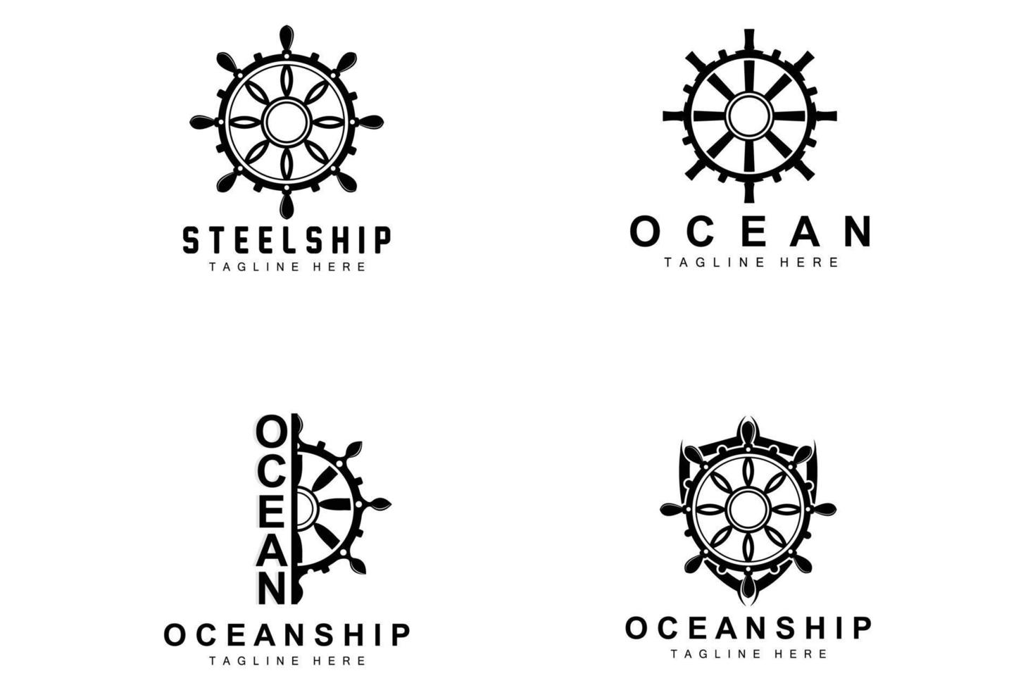 Ship Steering Logo, Ocean Icons Ship Steering Vector With Ocean Waves, Sailboat Anchor And Rope, Company Brand Sailing Design