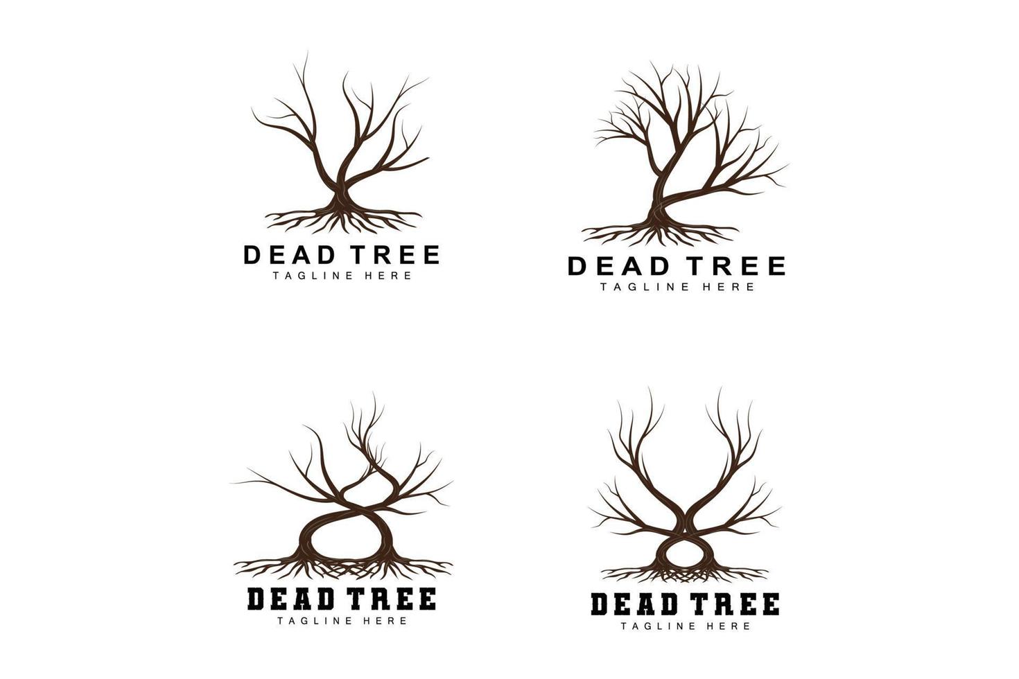 Tree Logo Design, Dead Tree Illustration, Wild Tree Cutting, Global Warming Vector, Earth Drought, Product Brand Icons vector