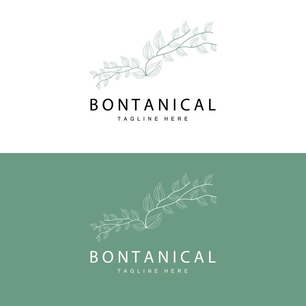 Botanical Logo, Nature Plant Design, Flower Plant Icon Vector With Line Model