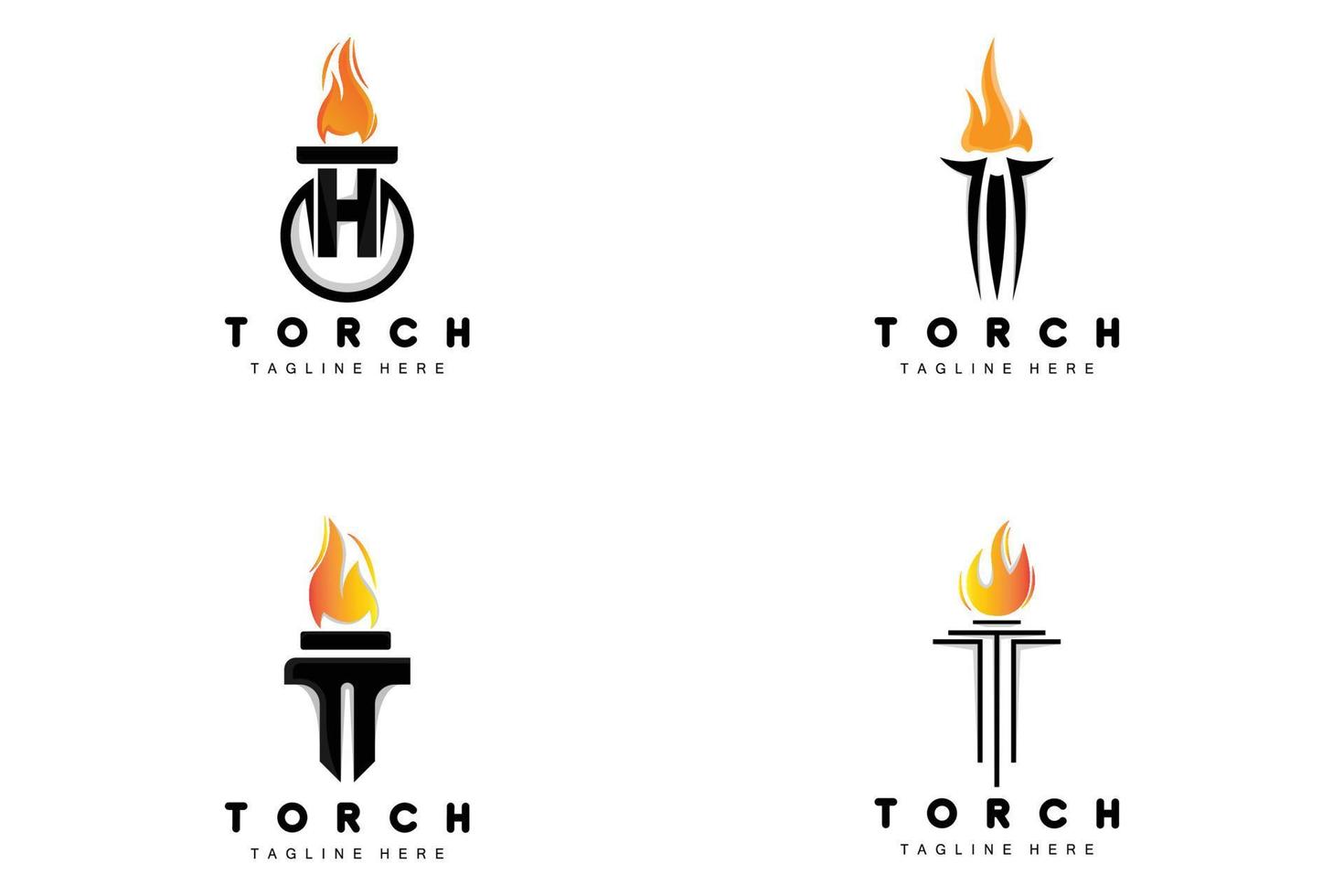 logotipo de antorcha, diseño de fuego, logotipo de carta, icono de marca de producto vector