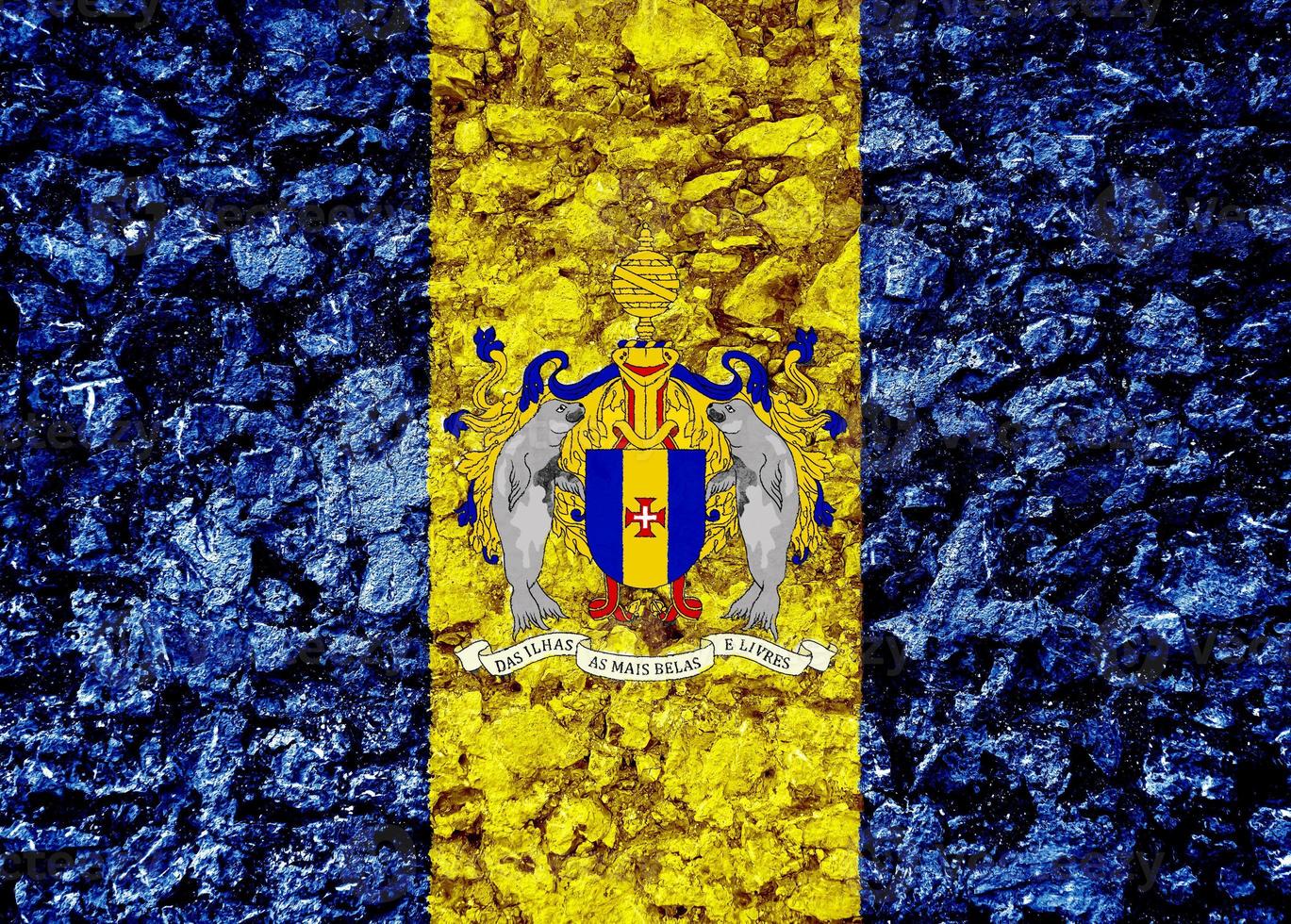 Flag of Madeira on a textured background. Concept collage. photo