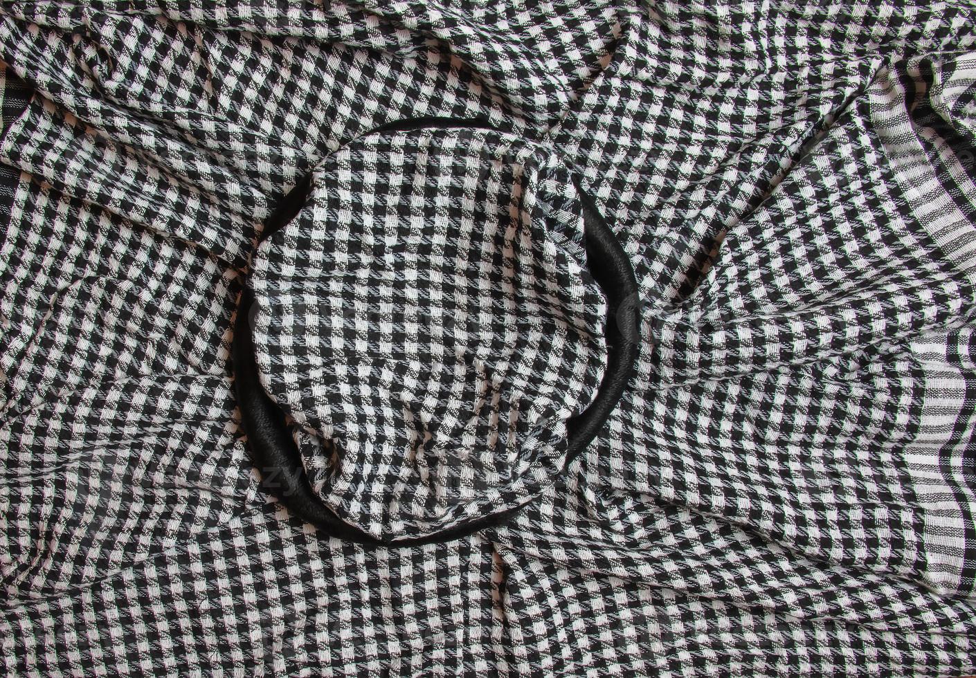 Background texture, pattern. Scarf wool like Yasser Arafat. The Palestinian keffiyeh is a gender-neutral checkered black and white scarf that is usually worn around the neck or head. photo