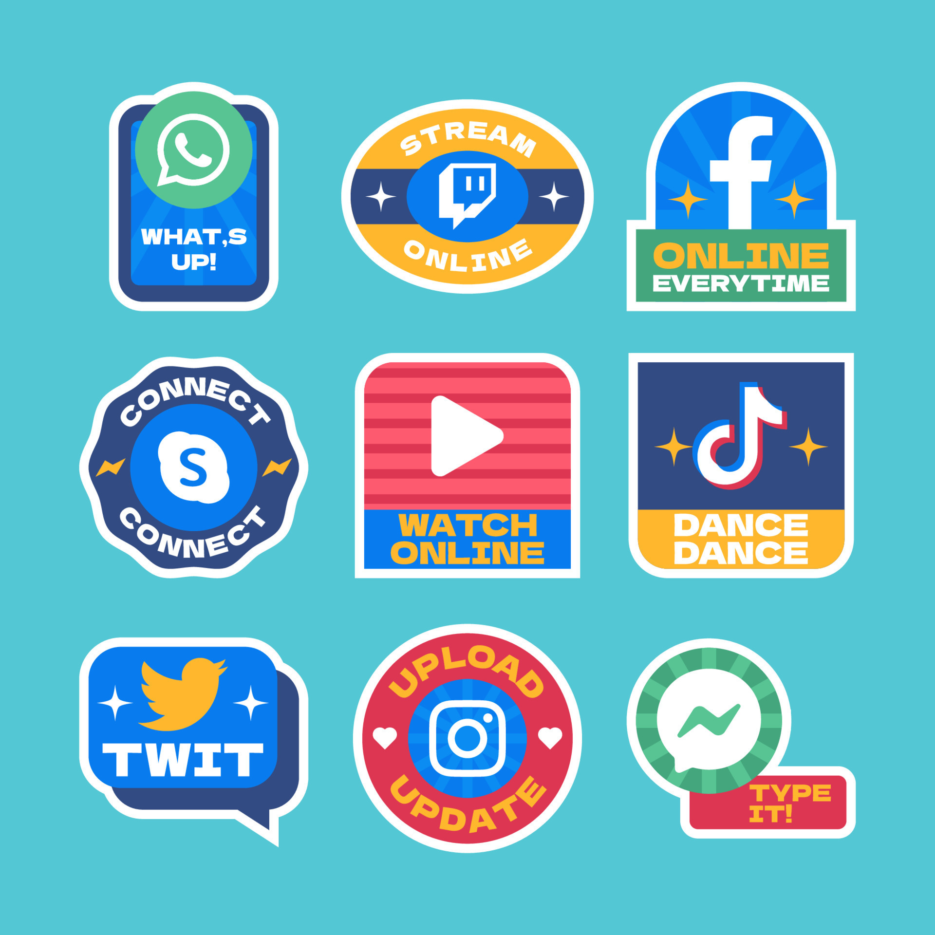 Retro Online Tech Sticker Pack 20474726 Vector Art at Vecteezy